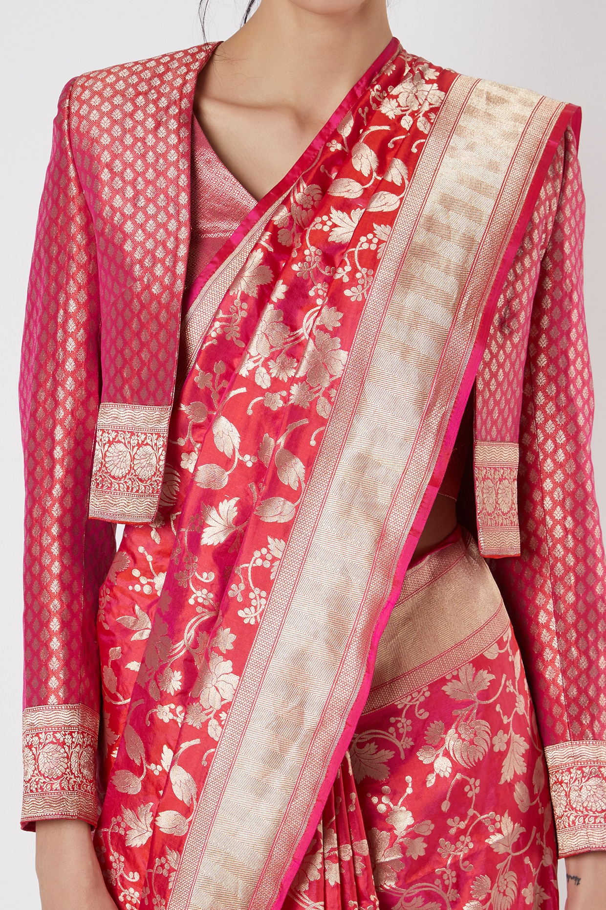 Buy Garnet Satin Silk Brocade Saree by Designer MIMAMSAA Online at Ogaan.com