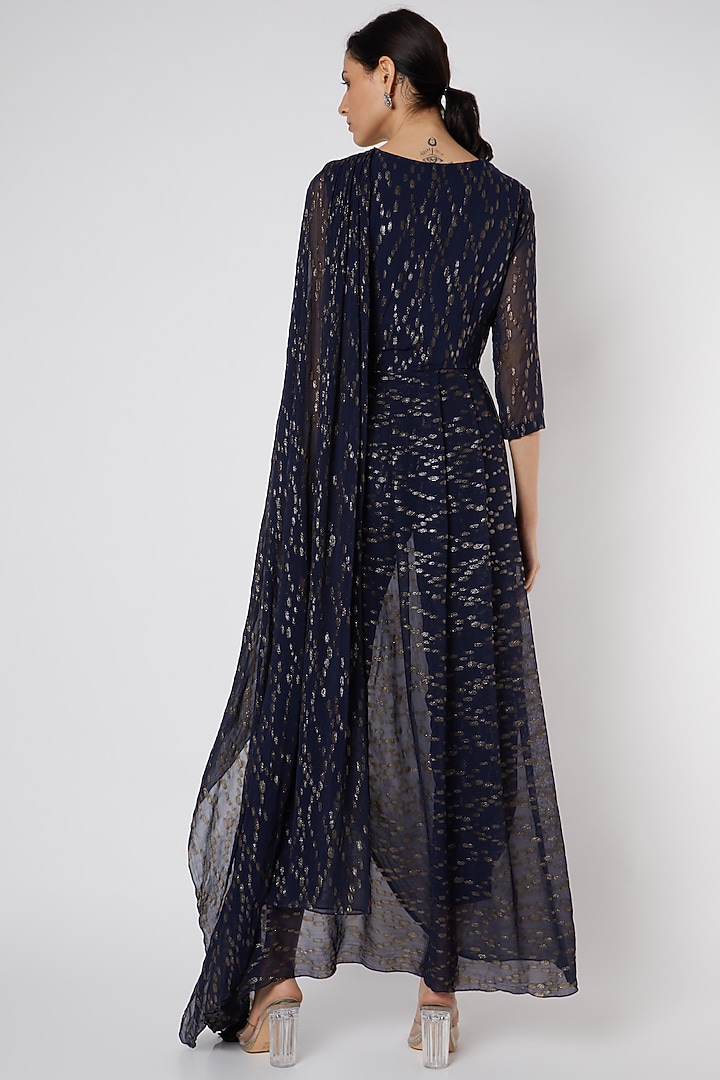 Cobalt Blue Draped Kurta Set by Neha & Tarun at Pernia's Pop Up Shop