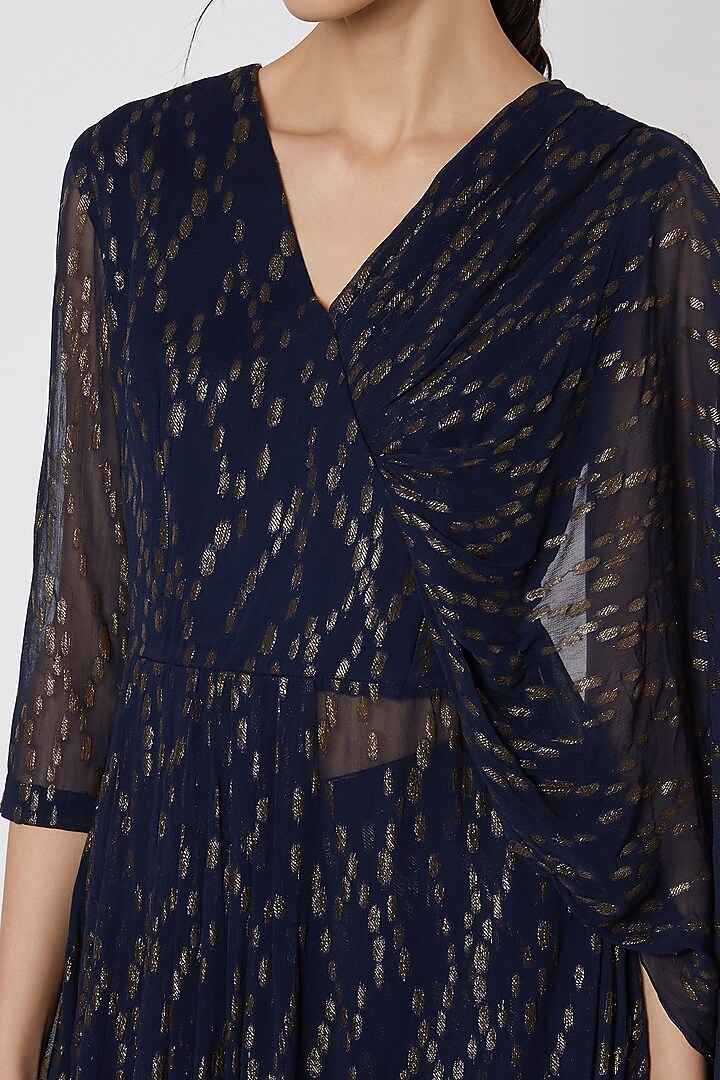Cobalt Blue Draped Kurta Set by Neha & Tarun at Pernia's Pop Up Shop