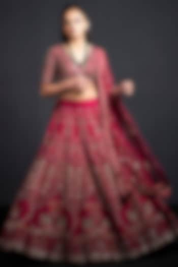 Wine Embroidered Bridal Lehenga Set by Neha & Tarun at Pernia's Pop Up Shop