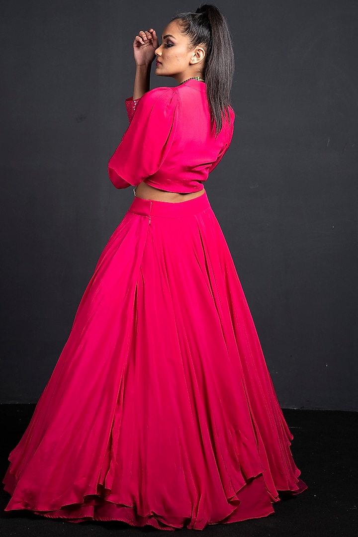 Fuchsia Embroidered Skirt Set by Neha & Tarun at Pernia's Pop Up Shop