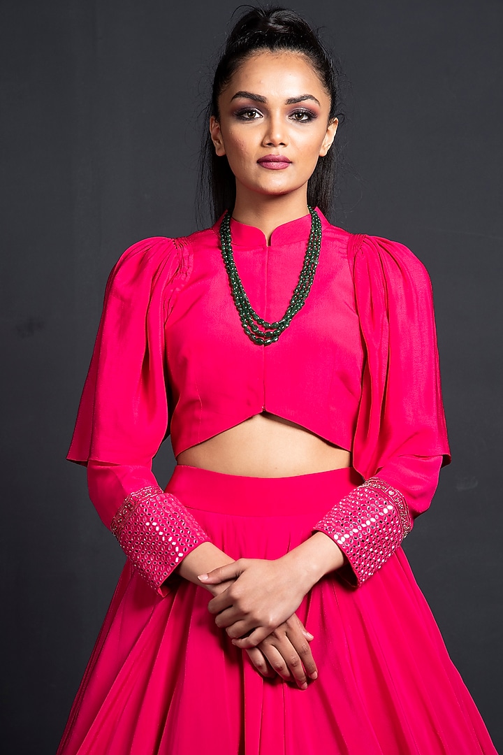 Fuchsia Embroidered Skirt Set by Neha & Tarun at Pernia's Pop Up Shop