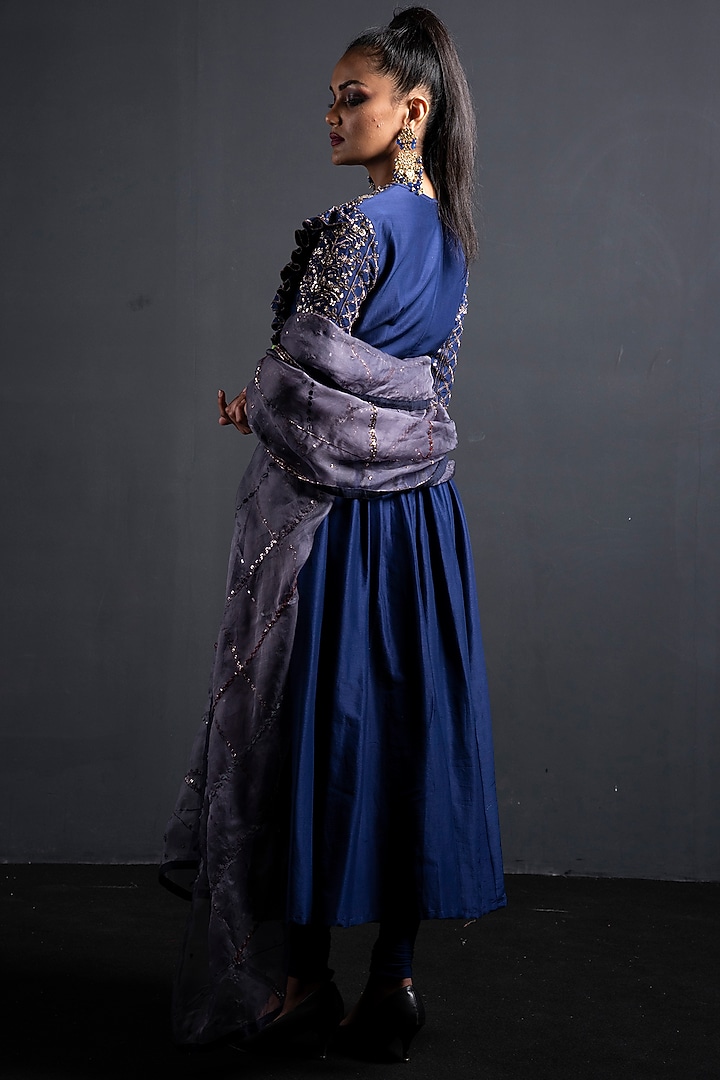 Indigo Blue Embroidered Wedding Anarkali Set by Neha & Tarun at Pernia's Pop Up Shop