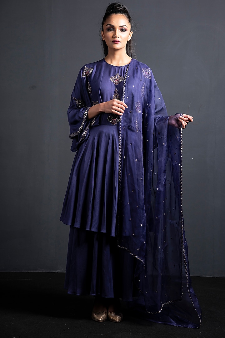 Sapphire Blue Embroidered Anarkali Set by Neha & Tarun