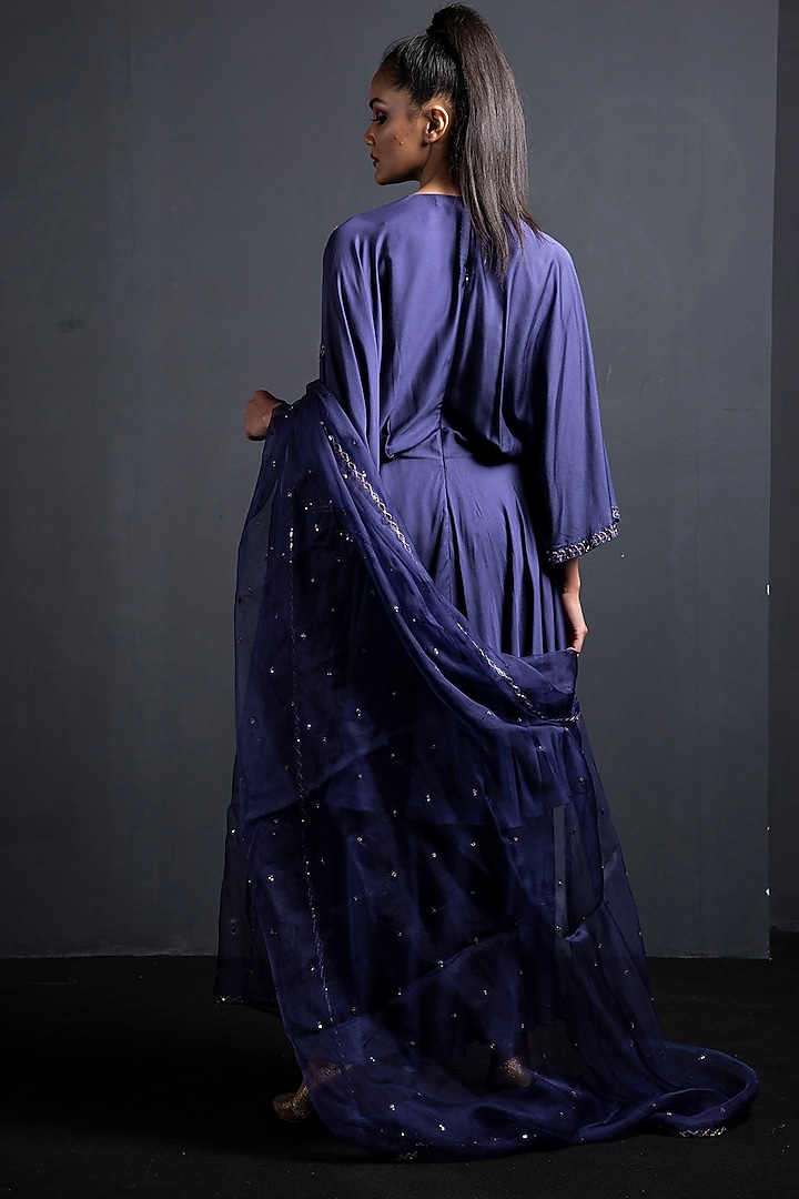 Sapphire Blue Embroidered Wedding Anarkali Set by Neha & Tarun at Pernia's Pop Up Shop