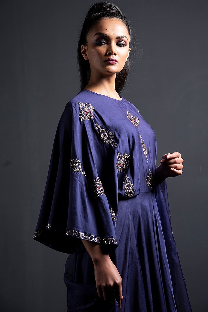Sapphire Blue Embroidered Wedding Anarkali Set by Neha & Tarun at Pernia's Pop Up Shop