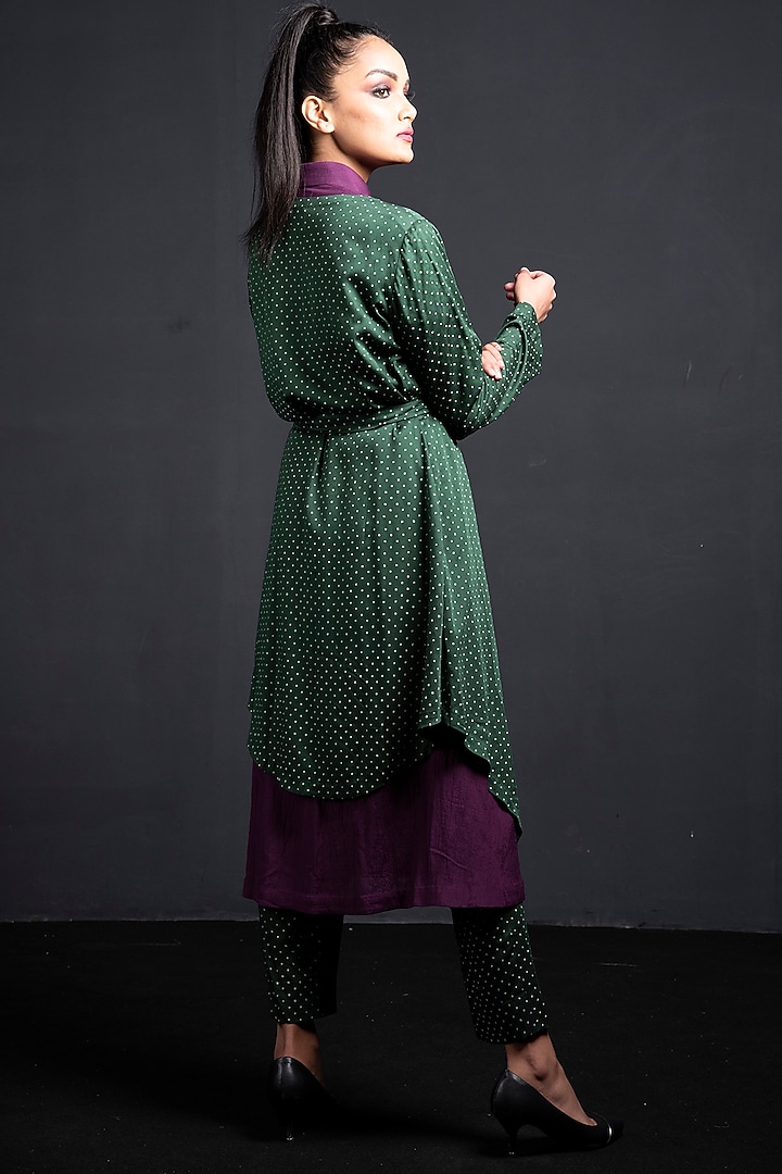 Emerald Green & Purple Printed Jacket Set by Neha & Tarun at Pernia's Pop Up Shop