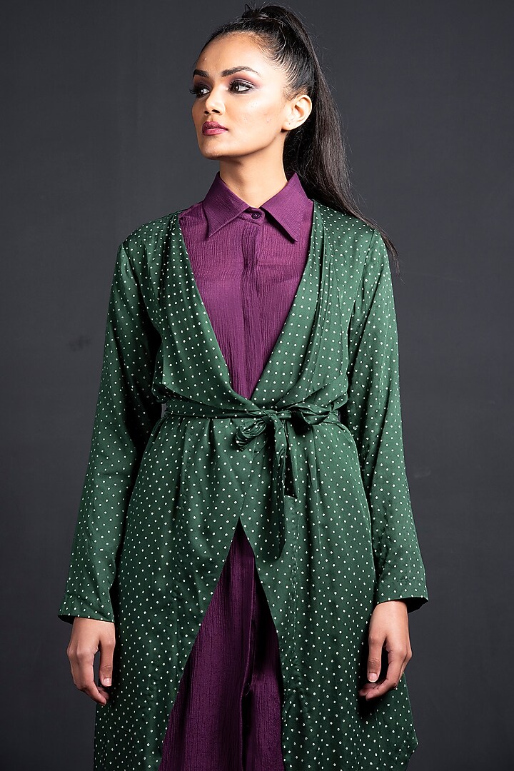 Emerald Green & Purple Printed Jacket Set by Neha & Tarun at Pernia's Pop Up Shop