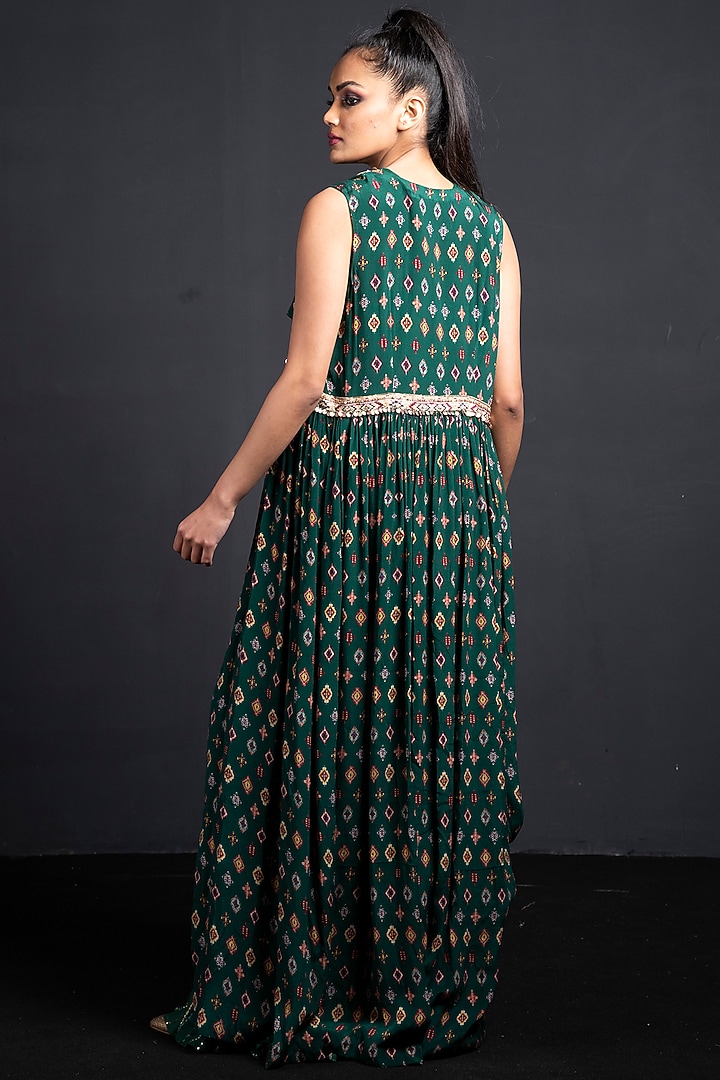 Emerald Green Chinnon Crepe Ikkat Printed Gharara Set by Neha & Tarun at Pernia's Pop Up Shop