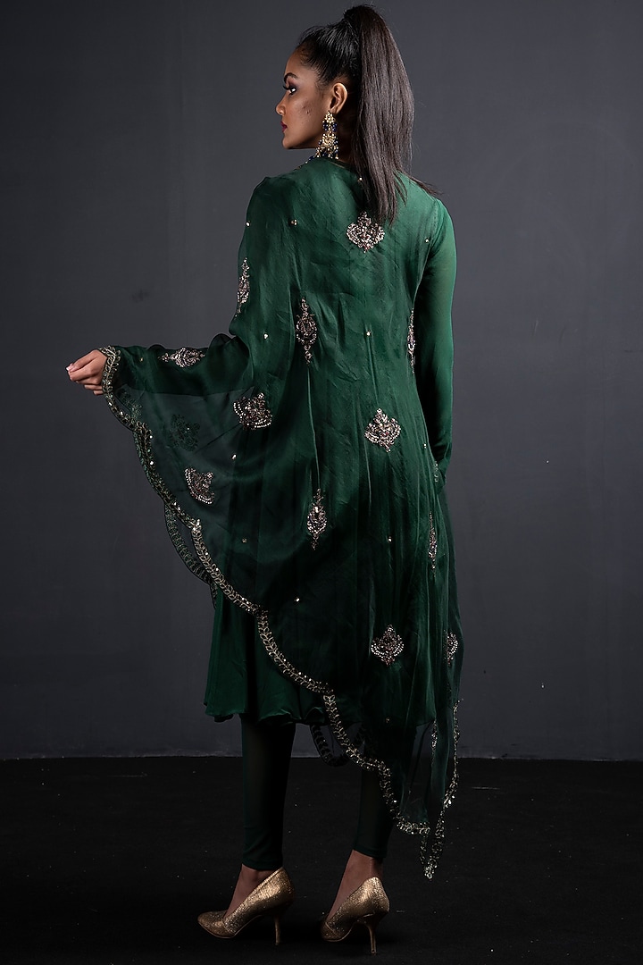 Emerald Green Embroidered Wedding Anarkali Set by Neha & Tarun at Pernia's Pop Up Shop