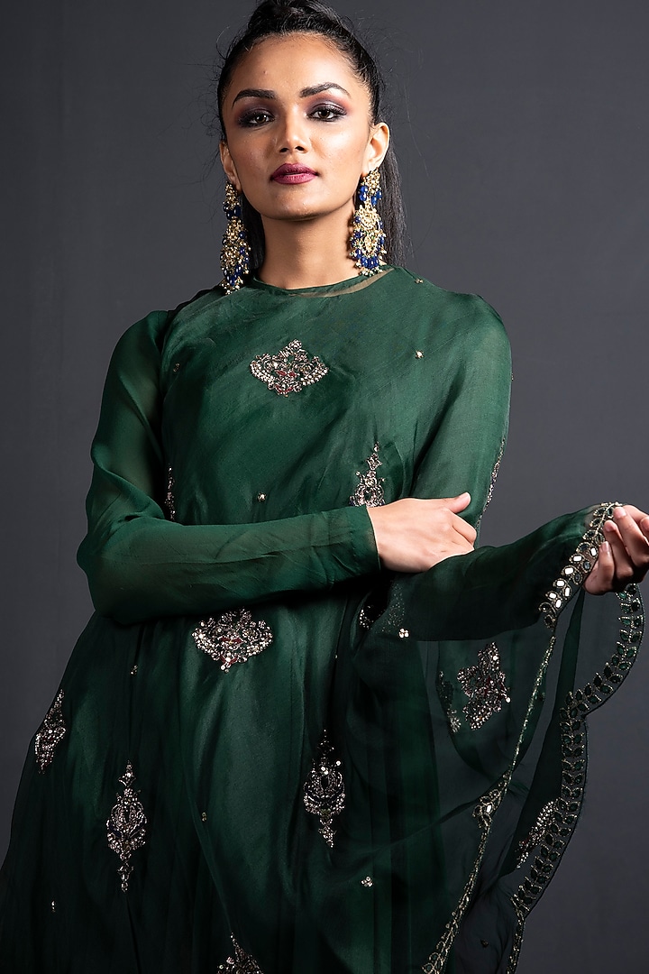 Emerald Green Embroidered Wedding Anarkali Set by Neha & Tarun at Pernia's Pop Up Shop