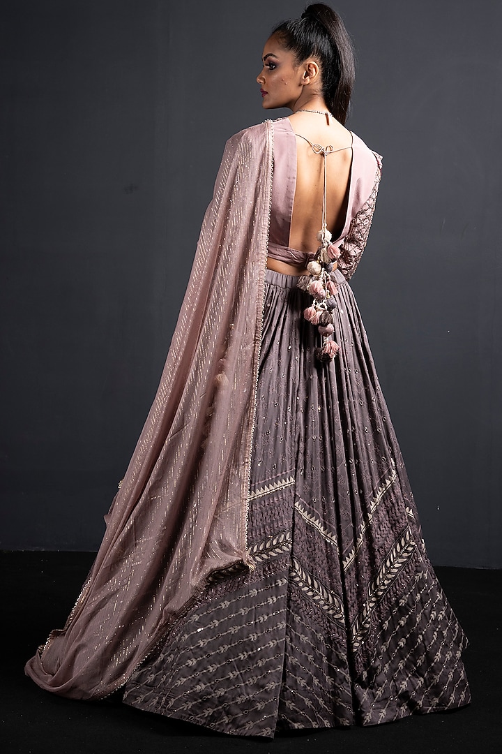 Grey & Blush Pink Embroidered Wedding Lehenga Set by Neha & Tarun at Pernia's Pop Up Shop