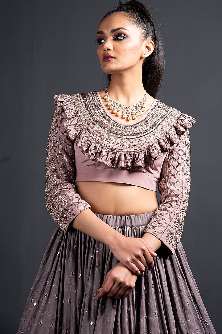 Grey & Blush Pink Embroidered Wedding Lehenga Set by Neha & Tarun at Pernia's Pop Up Shop