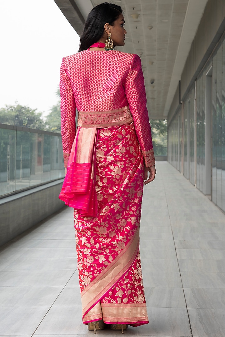 Fuchsia Embroidered Wedding Saree Set by Neha & Tarun at Pernia's Pop Up Shop