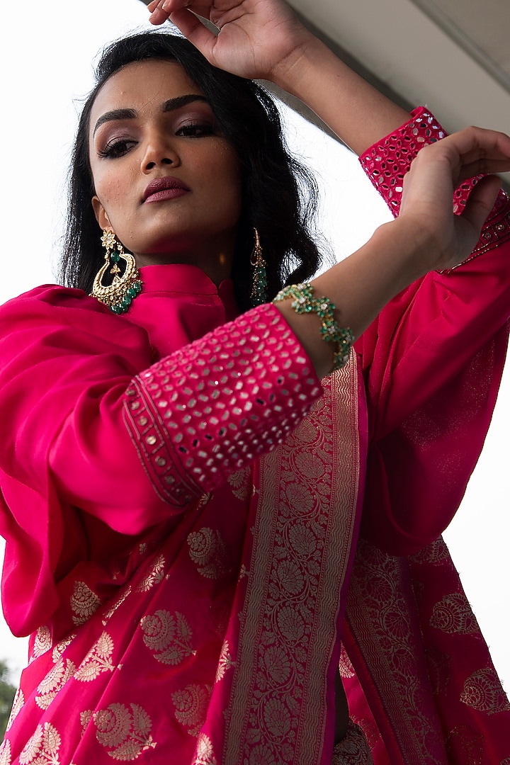 Fuchsia Embroidered Wedding Saree Set by Neha & Tarun at Pernia's Pop Up Shop