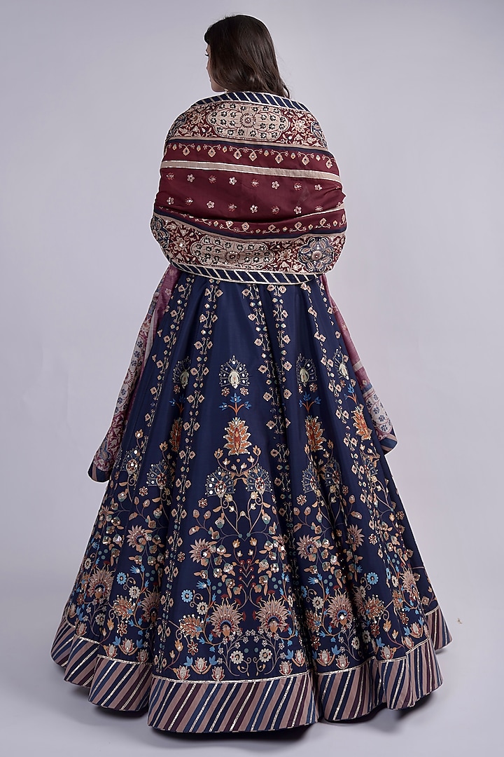 Blue Chanderi Printed & Embroidered Wedding Lehenga Set by Neha & Tarun at Pernia's Pop Up Shop
