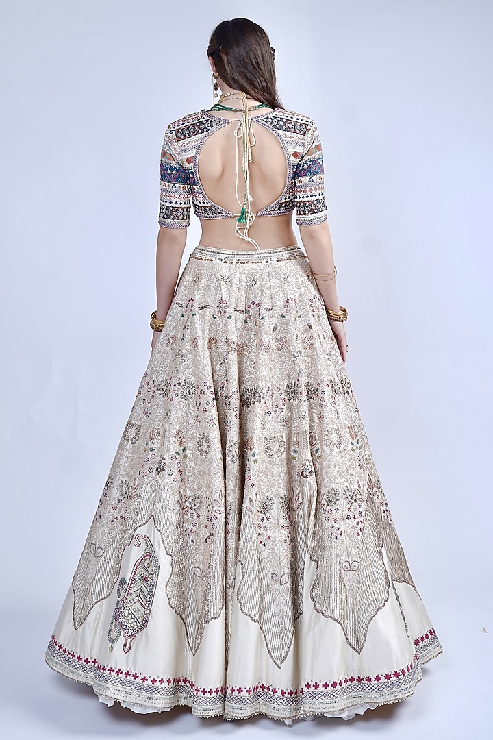 White Chanderi Thread & Sequins Embroidered Bridal Lehenga Set by Neha & Tarun at Pernia's Pop Up Shop