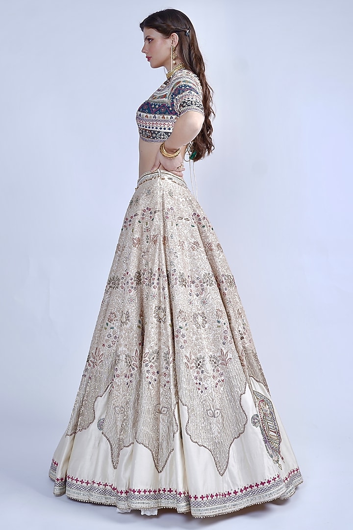 White Chanderi Thread & Sequins Embroidered Bridal Lehenga Set by Neha & Tarun at Pernia's Pop Up Shop