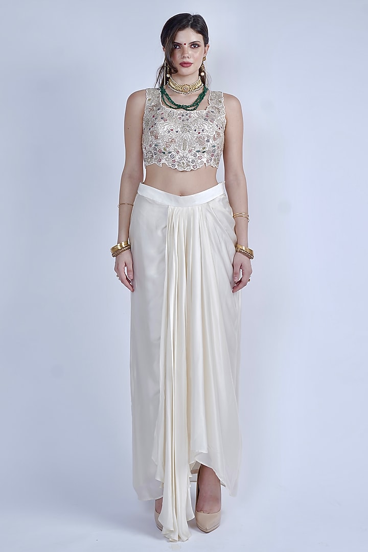 White Bemberg & Georgette Dhoti Skirt Set by Neha & Tarun at Pernia's Pop Up Shop
