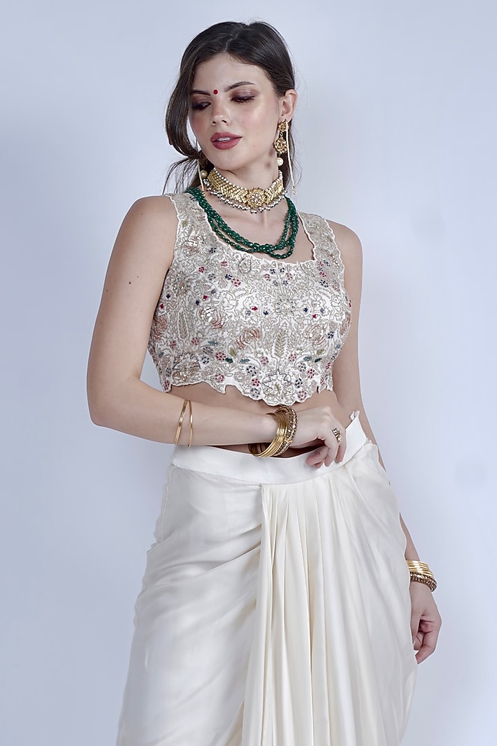 White Bemberg & Georgette Dhoti Skirt Set by Neha & Tarun at Pernia's Pop Up Shop