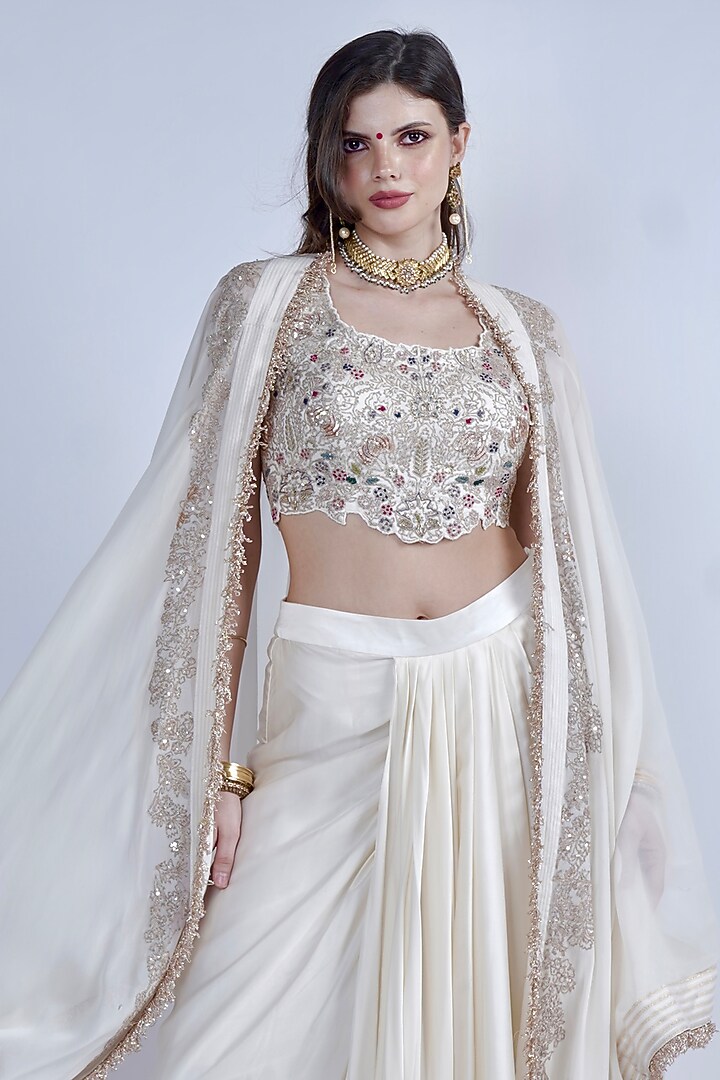 White Bemberg & Georgette Dhoti Skirt Set by Neha & Tarun at Pernia's Pop Up Shop