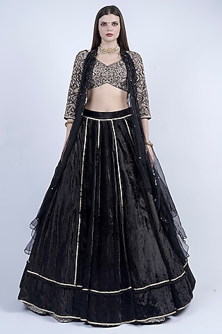 Black Velvet Lehenga Set by Neha & Tarun