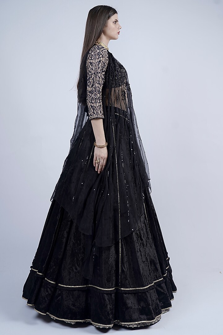 Black Velvet Wedding Lehenga Set by Neha & Tarun at Pernia's Pop Up Shop