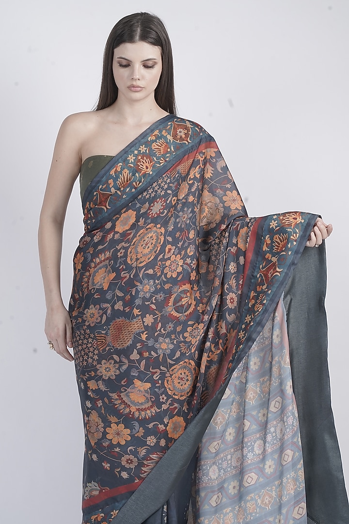 Green Chanderi Printed Party Wear Saree Set by Neha & Tarun at Pernia's Pop Up Shop