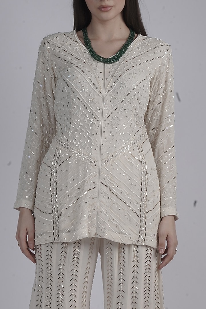 White Chanderi Embroidered Kurta Set by Neha & Tarun at Pernia's Pop Up Shop
