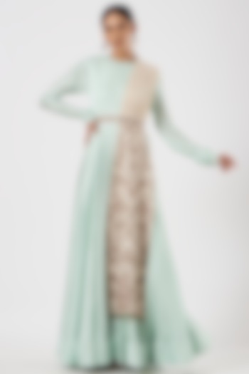 Sky Blue Bemberg Silk Gown by Neha & Tarun