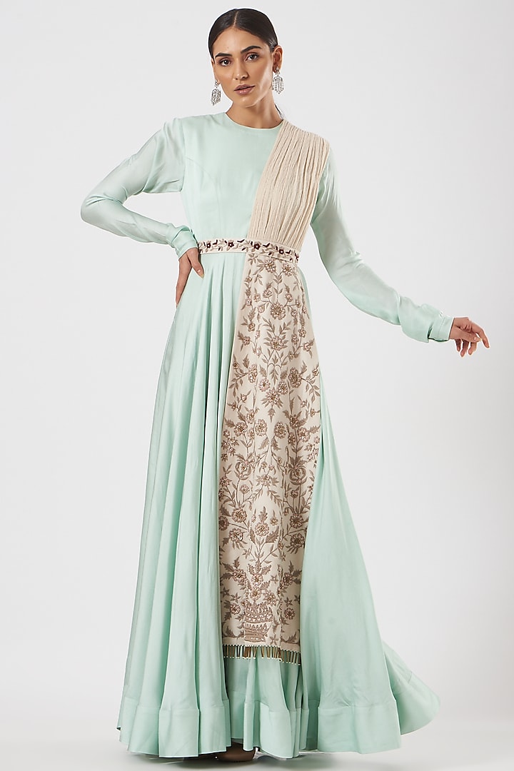 Sky Blue Bemberg Silk Gown by Neha & Tarun