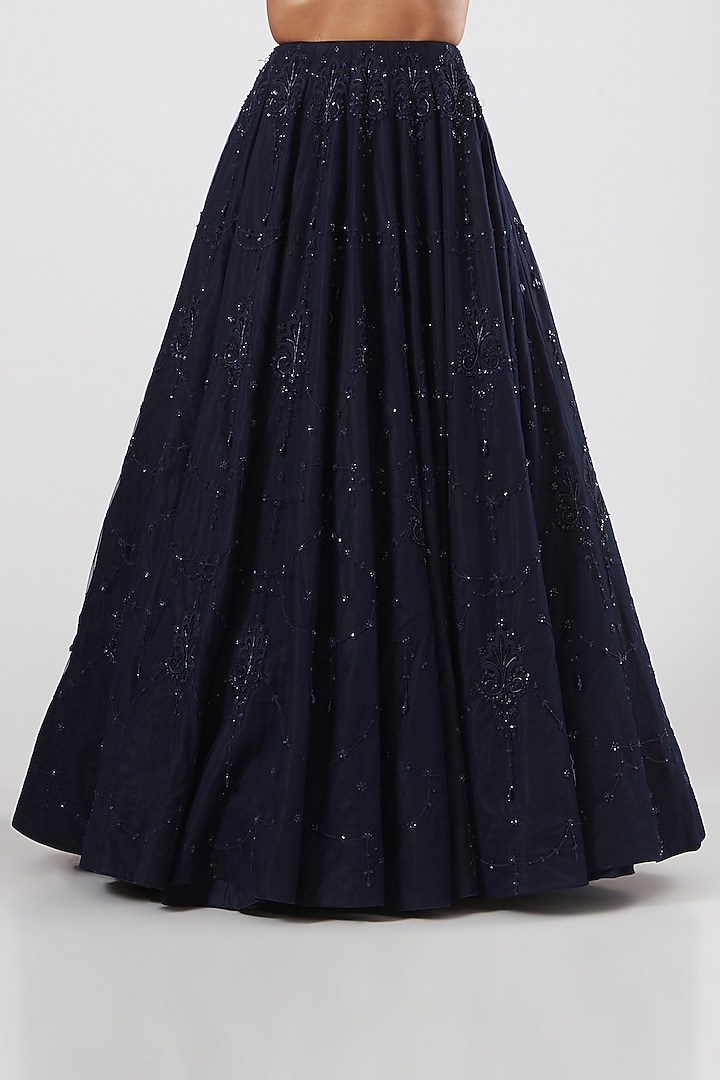 Dark Blue Embroidered Wedding Lehenga Set by Neha & Tarun at Pernia's Pop Up Shop