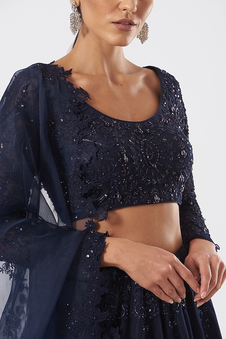 Dark Blue Embroidered Wedding Lehenga Set by Neha & Tarun at Pernia's Pop Up Shop
