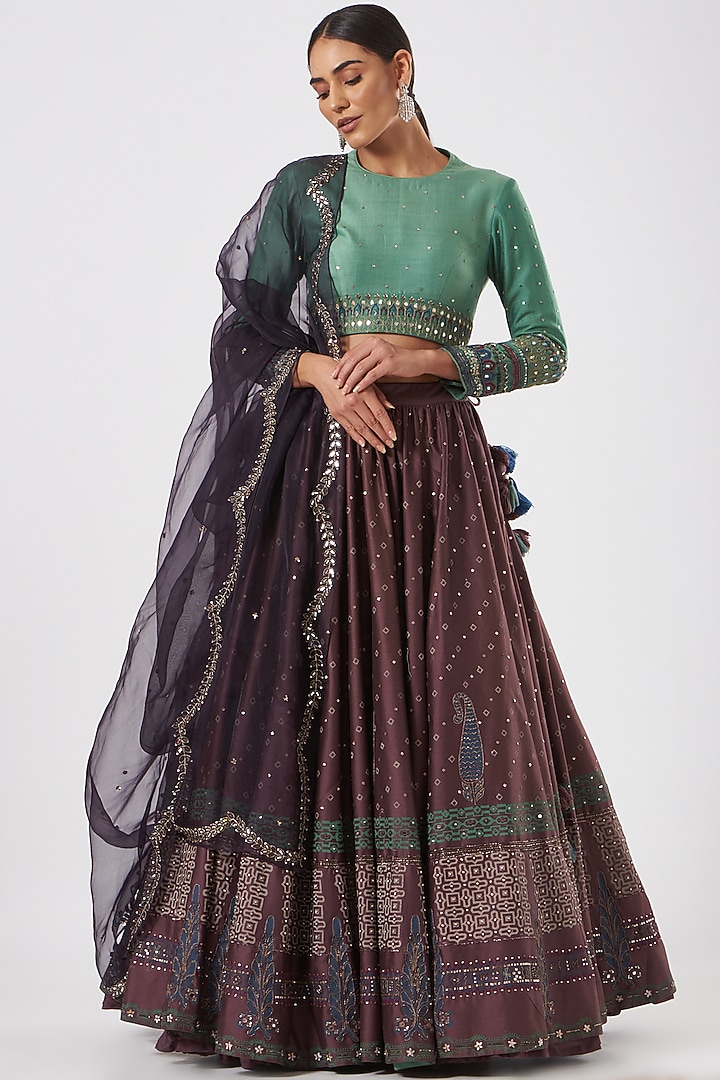 Wine Embroidered Wedding Lehenga Set by Neha & Tarun at Pernia's Pop Up Shop