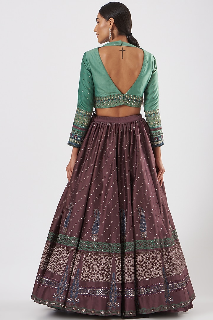 Wine Embroidered Wedding Lehenga Set by Neha & Tarun at Pernia's Pop Up Shop