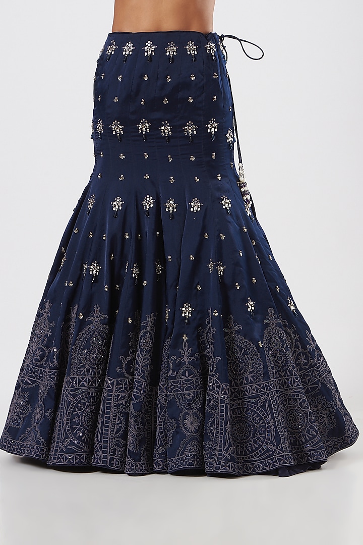 Dark Blue Embroidered Flared Bridal Lehenga Set by Neha & Tarun at Pernia's Pop Up Shop