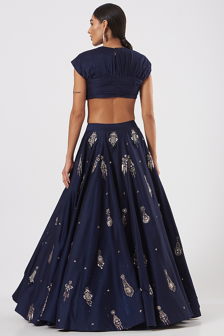 Dark Blue Embroidered Wedding Lehenga Set by Neha & Tarun at Pernia's Pop Up Shop