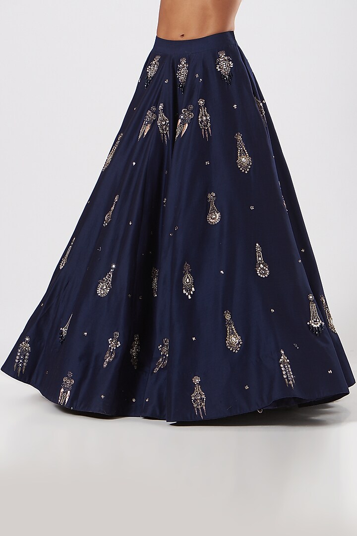 Dark Blue Embroidered Wedding Lehenga Set by Neha & Tarun at Pernia's Pop Up Shop