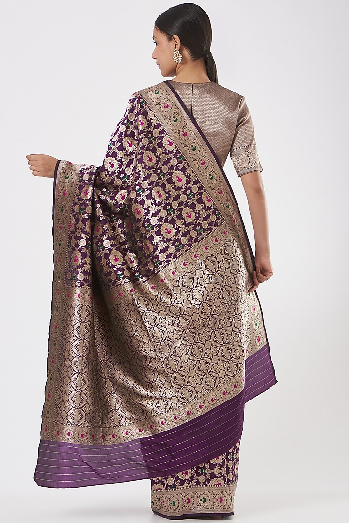 Purple Katan Silk Wedding Saree Set by Neha & Tarun at Pernia's Pop Up Shop