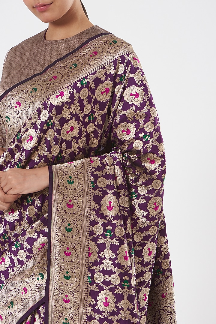 Purple Katan Silk Wedding Saree Set by Neha & Tarun at Pernia's Pop Up Shop
