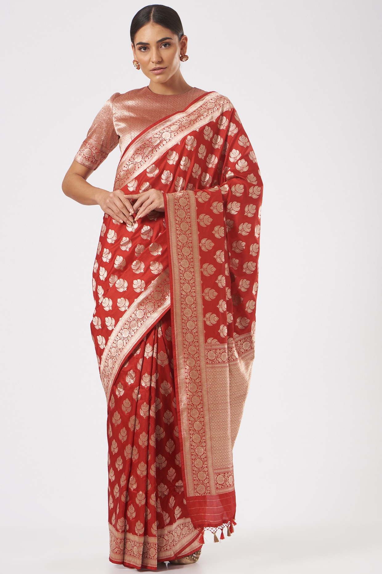 Red Pure Katan Silk Banarasi Handloom Saree - All over Kadua work — The  Handlooms