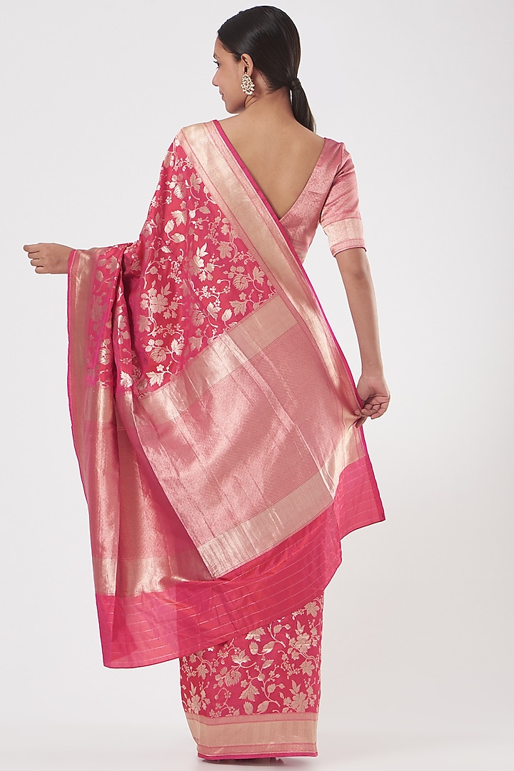Pink Katan Silk Zari Embroidered Wedding Saree Set by Neha & Tarun at Pernia's Pop Up Shop
