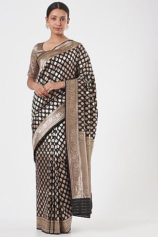 Black Katan Silk Saree Set by Neha & Tarun