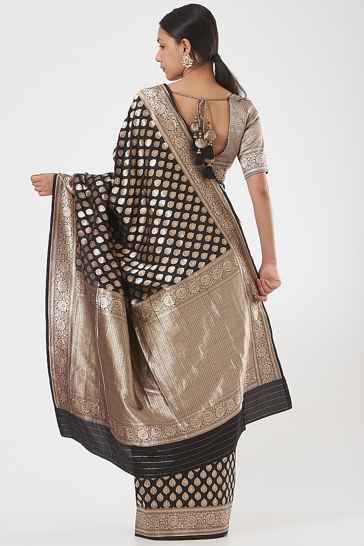 Black Katan Silk Wedding Saree Set by Neha & Tarun at Pernia's Pop Up Shop