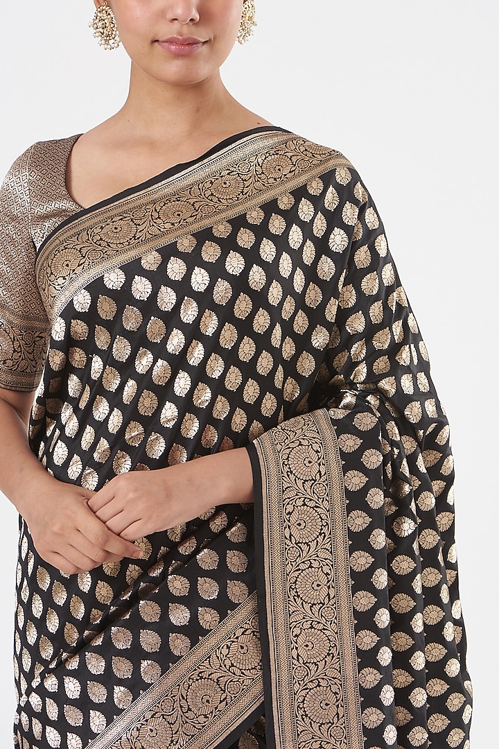 Black Katan Silk Wedding Saree Set by Neha & Tarun at Pernia's Pop Up Shop