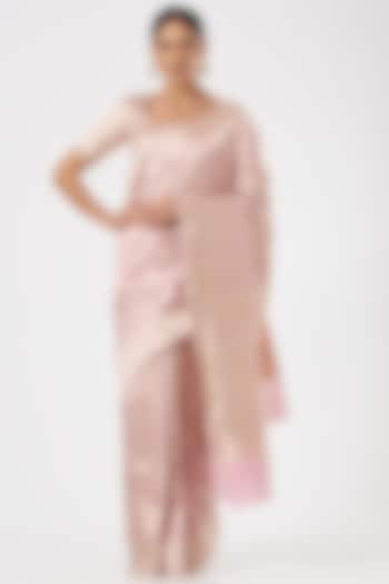 Light Pink Pure Katan Silk Zari Embroidered Wedding Saree Set by Neha & Tarun at Pernia's Pop Up Shop