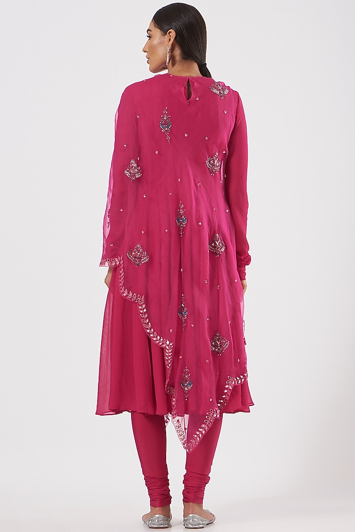 Fuchsia Georgette Embroidered Wedding Anarkali Set by Neha & Tarun at Pernia's Pop Up Shop