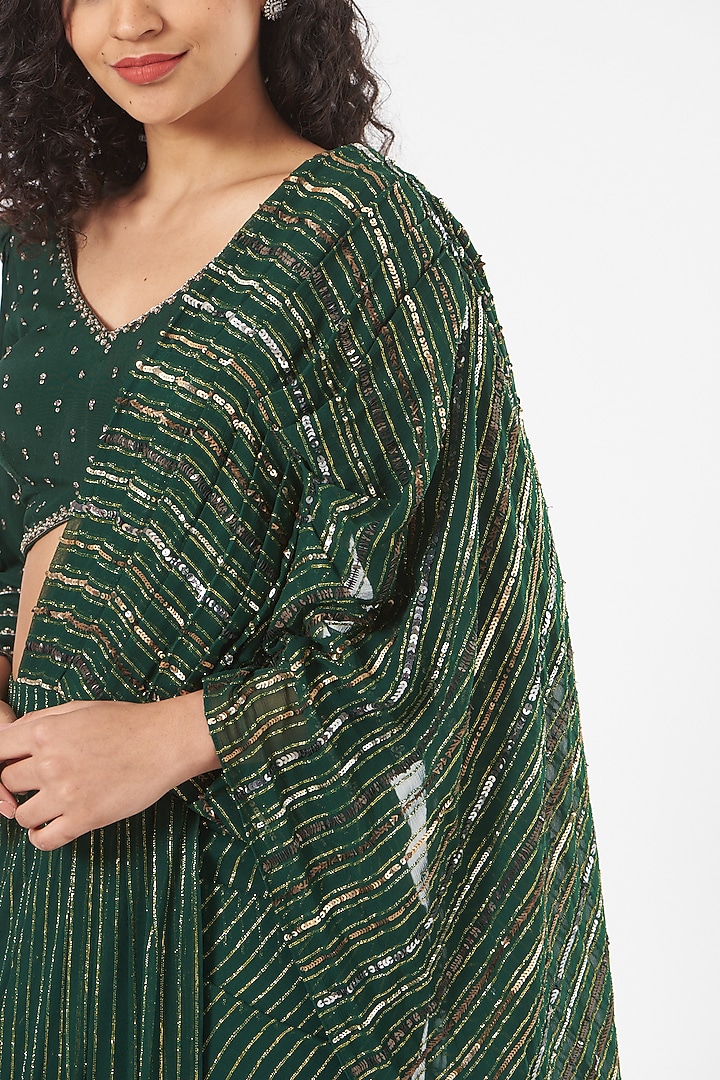 Emerald Green Embroidered Pre-Stitched Wedding Saree Set by Neha & Tarun at Pernia's Pop Up Shop