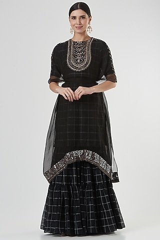 Black Chanderi Sharara Set by Neha & Tarun