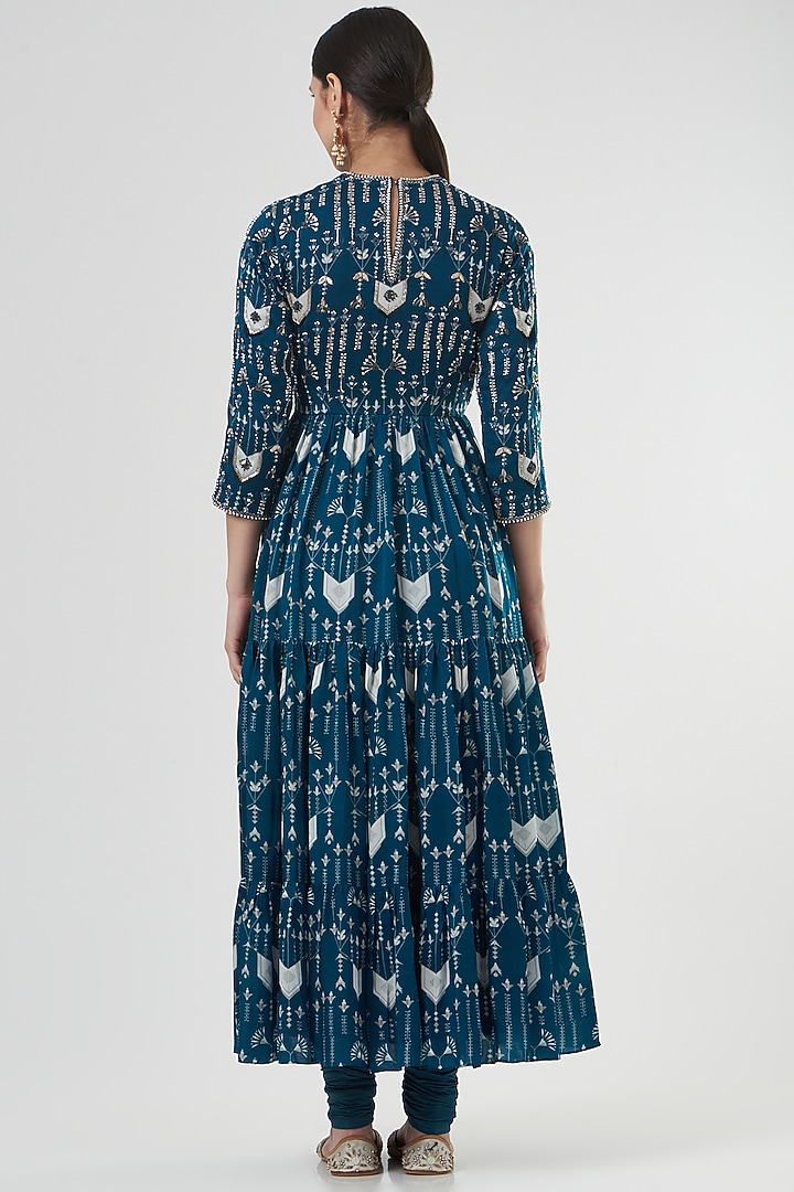 Cobalt Blue Modal Printed Kurta Set by Neha & Tarun at Pernia's Pop Up Shop